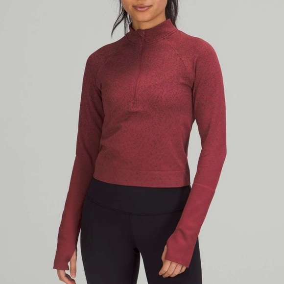 lululemon athletica Tops - Lululemon Rest Less Cropped Half Zip Mulled Wine Herringbone Fade 2